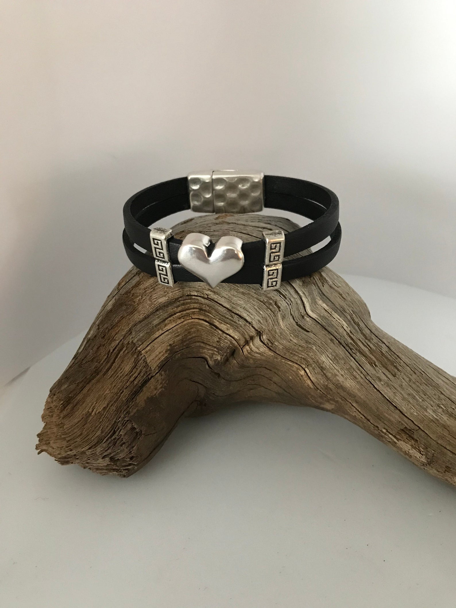 Silver heart double strand bracelet